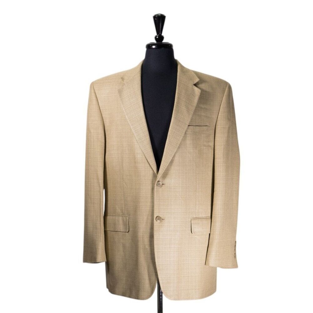 Chaps Ralph Lauren Mens Blazer Beige 100% Silk Textured Jacket Sport Coat 42L